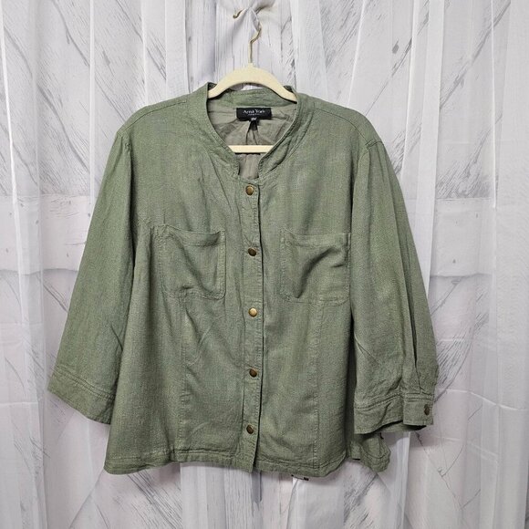 Arna York Olive Green Snap Boho Linen Minimalist Shacket Casual 22/24 - Picture 8 of 12